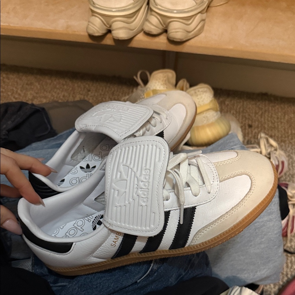Adidas White and Black samba Sneakers fold over